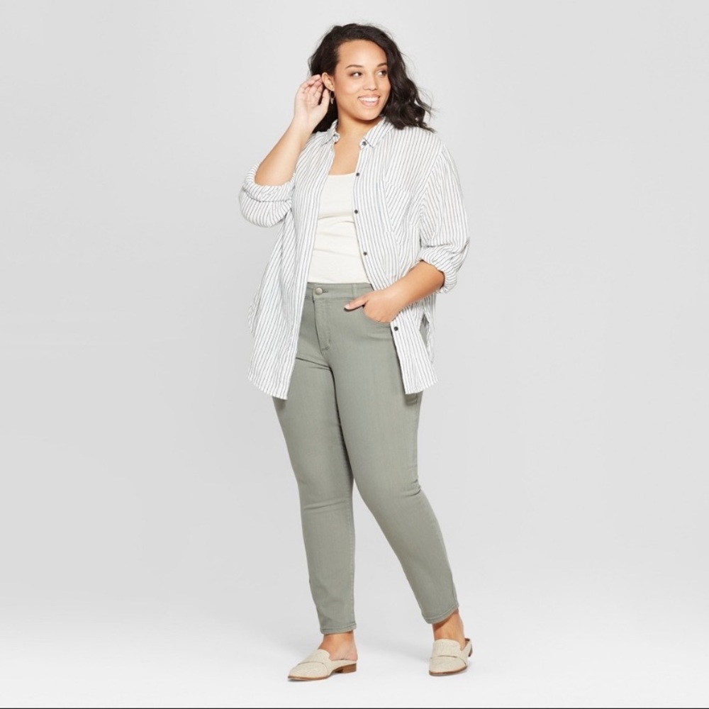Light Wash Green Skinny Stretch Jeans